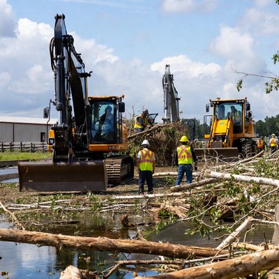Heavy machinery clears debris from area