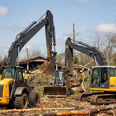 Heavy machinery clears storm debris