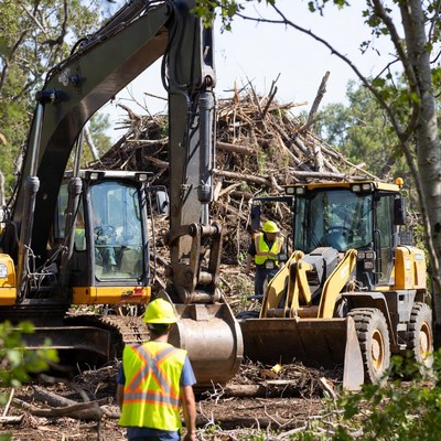 Construction work in wooded area