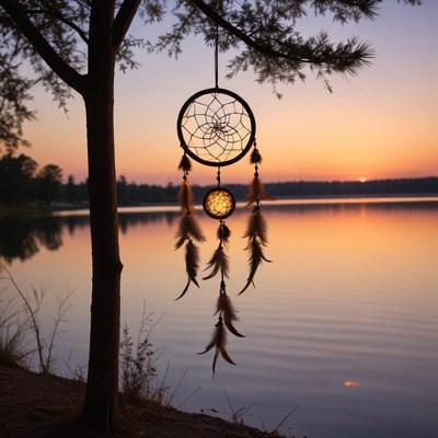 Dreamcatcher at sunset by the lake
