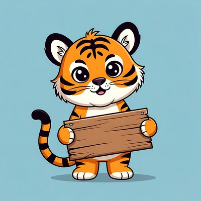 Cute tiger holding a sign