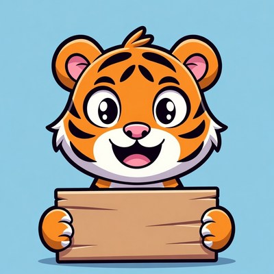 Cartoon tiger holding a sign