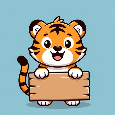 Cute cartoon tiger holding sign