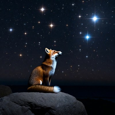 Fox looks at night sky