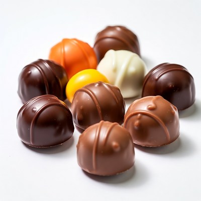 Assorted chocolates on white background