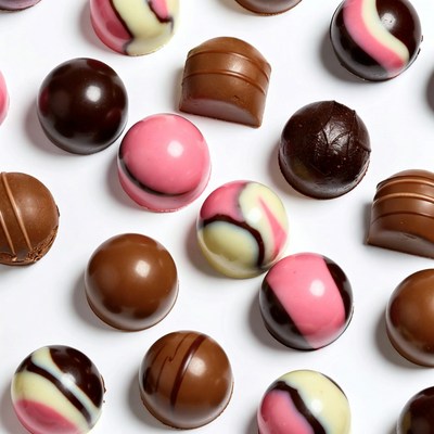 Assorted chocolates on a white surface