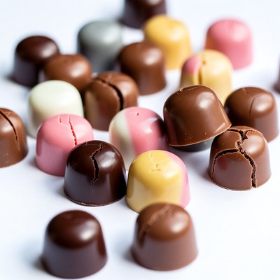 Elegant chocolate candies on a white surface