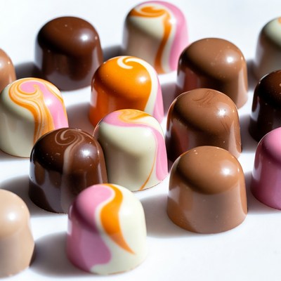 Colorful candies on white surface