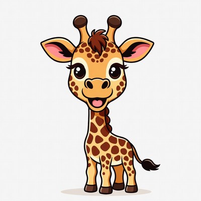 Giraffe standing and smiling in cartoon style