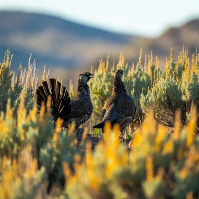 Birds in sagebrush during sunset