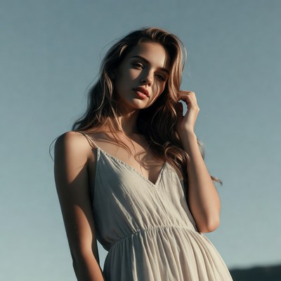 Young woman standing outdoors in sunlight