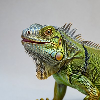 Green iguana displays colors and features