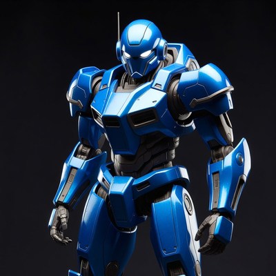 Blue robot figure displayed in studio