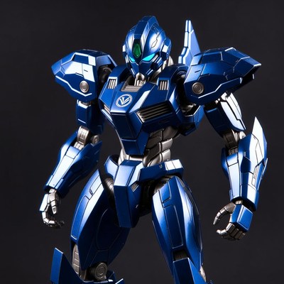 Robot figure in blue color stands tall