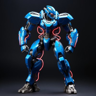 Blue robot standing with lights on