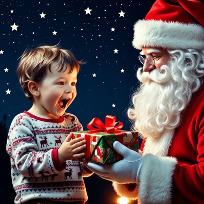 Kid receives gift from santa