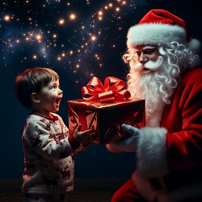 Child receives gift from santa claus