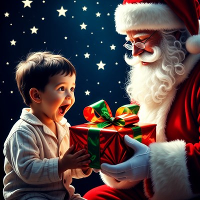 Child receiving gift from santa claus