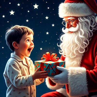 Child receives gift from santa