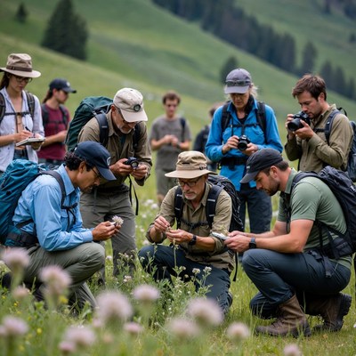 Group learns about plants in meadow