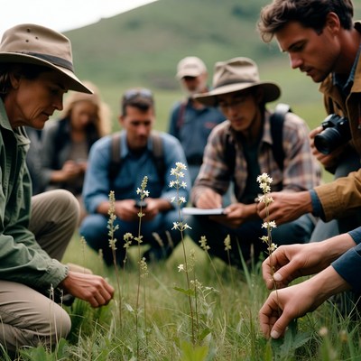 People studying plants in the field