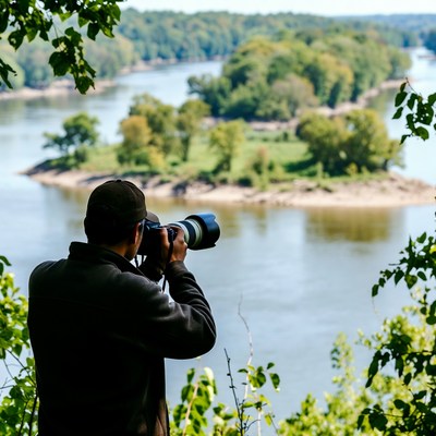 Photographer at riverside lookout point