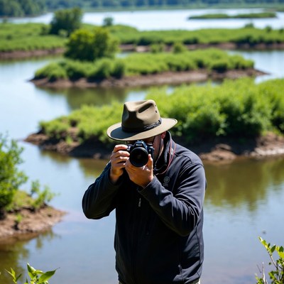 Photographer capturing nature by the river