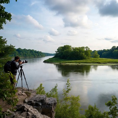 Photographer by the riverbank during day