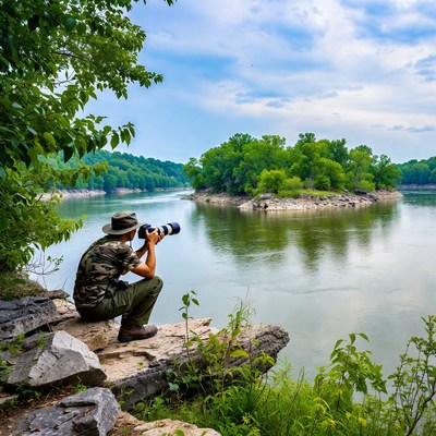 Photographer captures nature scene by river