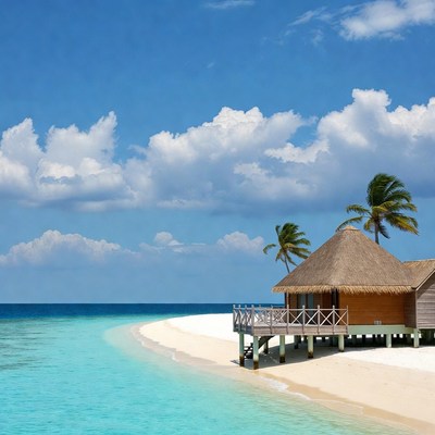 Beach hut by the ocean shore