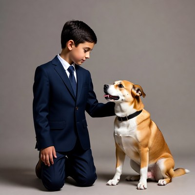 Boy in suit with dog