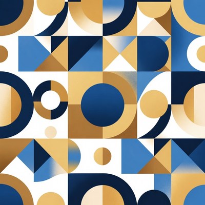 Geometric pattern with blue and gold shapes