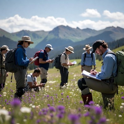Field study in mountain meadow