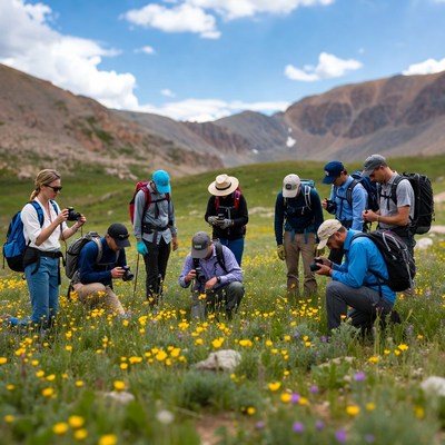 Group of photographers in the mountains