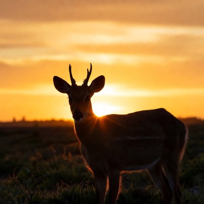 Deer standing at sunset in the field