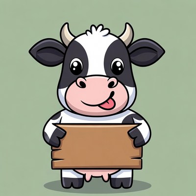 Happy cow holding a sign