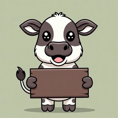 Cute cow holding a sign