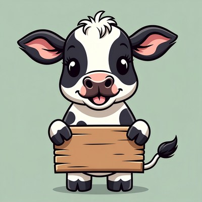Happy cow holding a sign