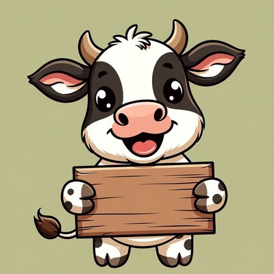 Cute cow holding a sign