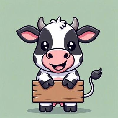 Happy cow holding a sign
