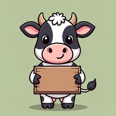Cute cow holds a sign