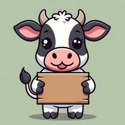 Cute cow holding a sign