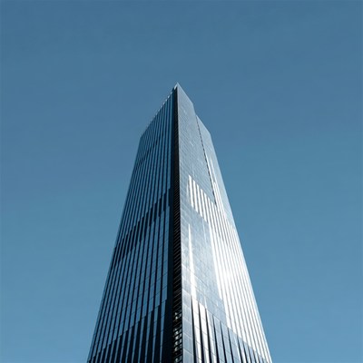Tall glass building against blue sky