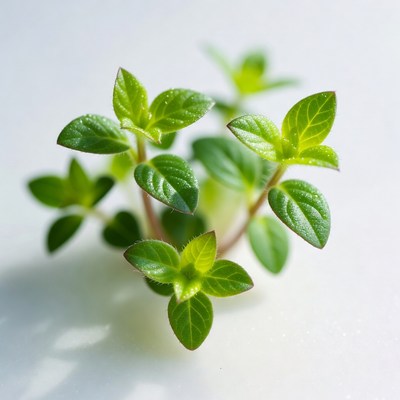 Fresh green herb close-up on white surface