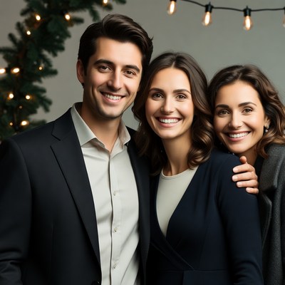 Friends pose with warm smiles at a gathering
