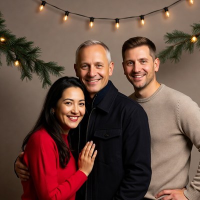 Family poses in festive setting together
