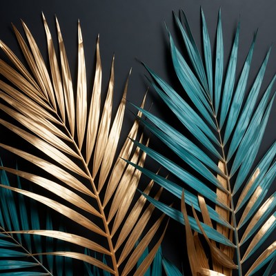 Decorative palm leaves on black background