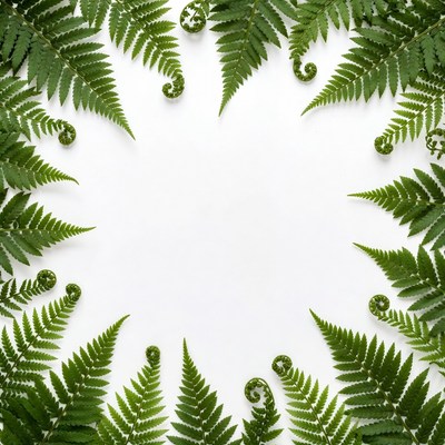 Fresh green ferns arranged in a circle
