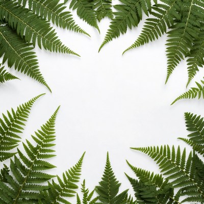 Ferns arranged on white background