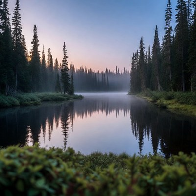 Misty morning by the lake